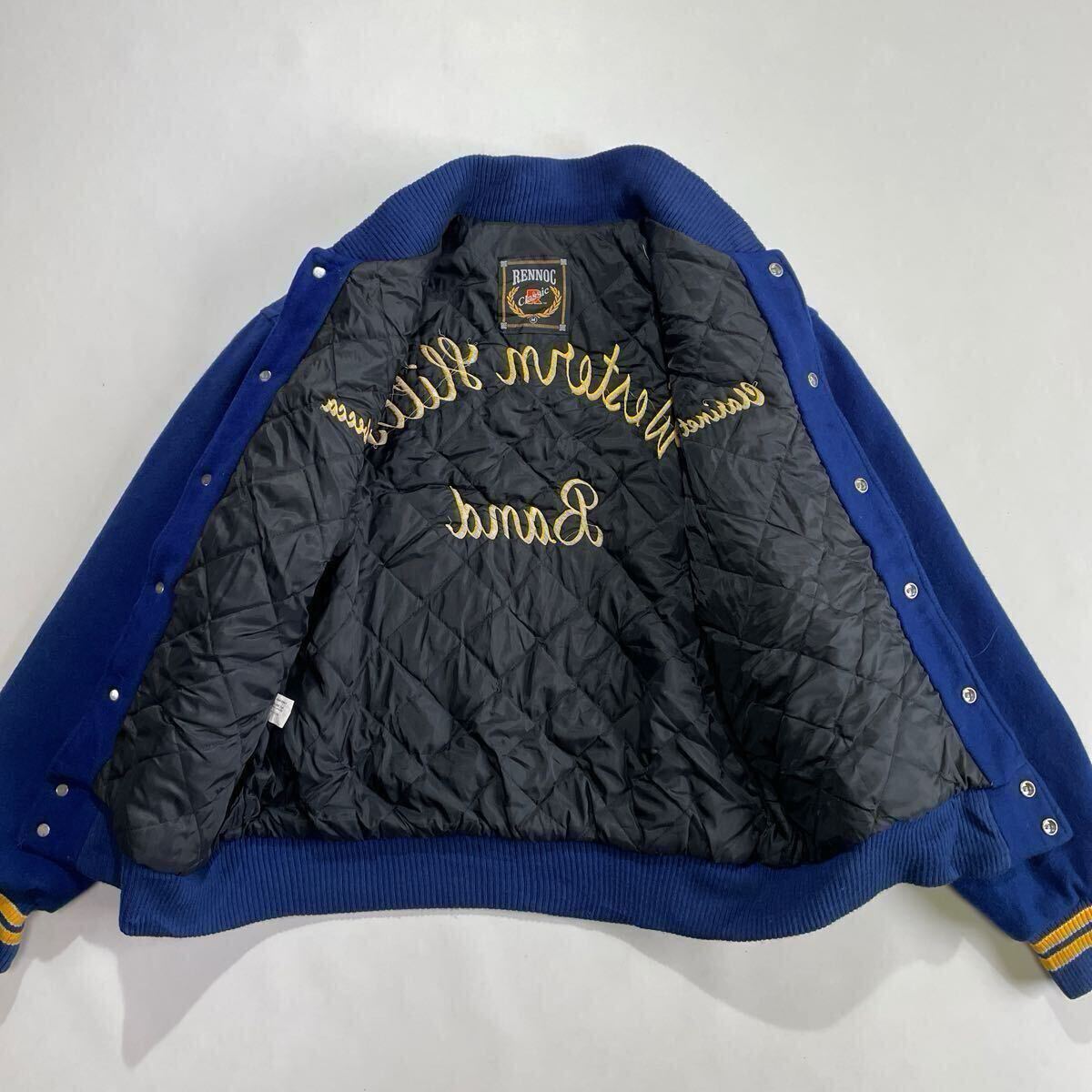 美品☆90s USA製 Rennoc ウール スタジャン 青 黄色 M ビンテージ 刺繍 チェーンステッチ アワードジャケット Western Hills Band