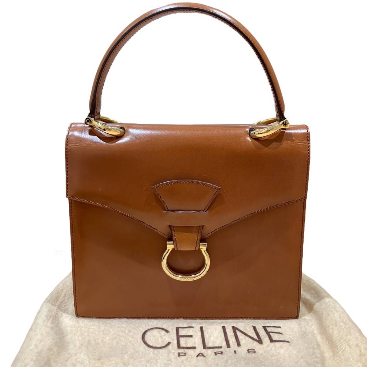 CELINE セリーヌ ハンドバッグ レザー ゴールド金具 ブラウン系 ホース 