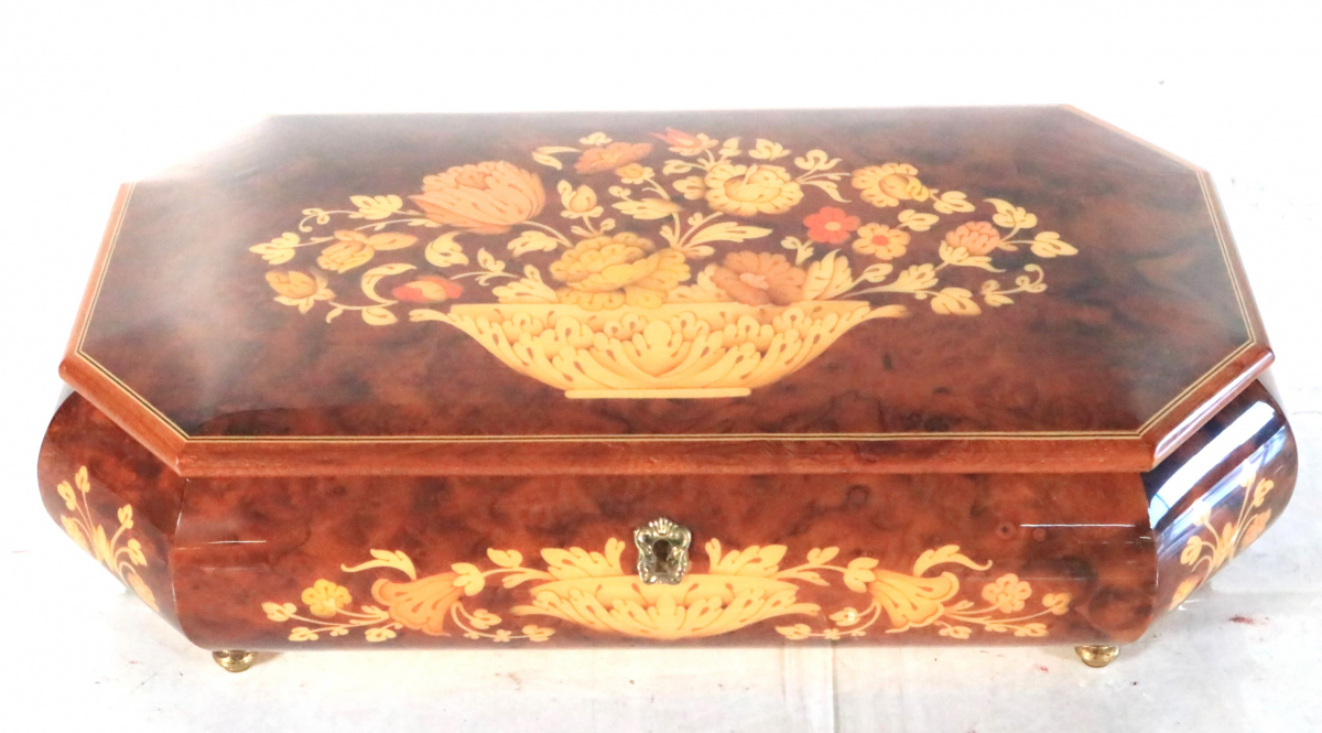 REUGE リュージュ オルゴール アクセサリーケース THE BLUE DANUBE ブルーダニューブ 小物入れ 花柄 鍵付き_EFJ_C0107-F009_1