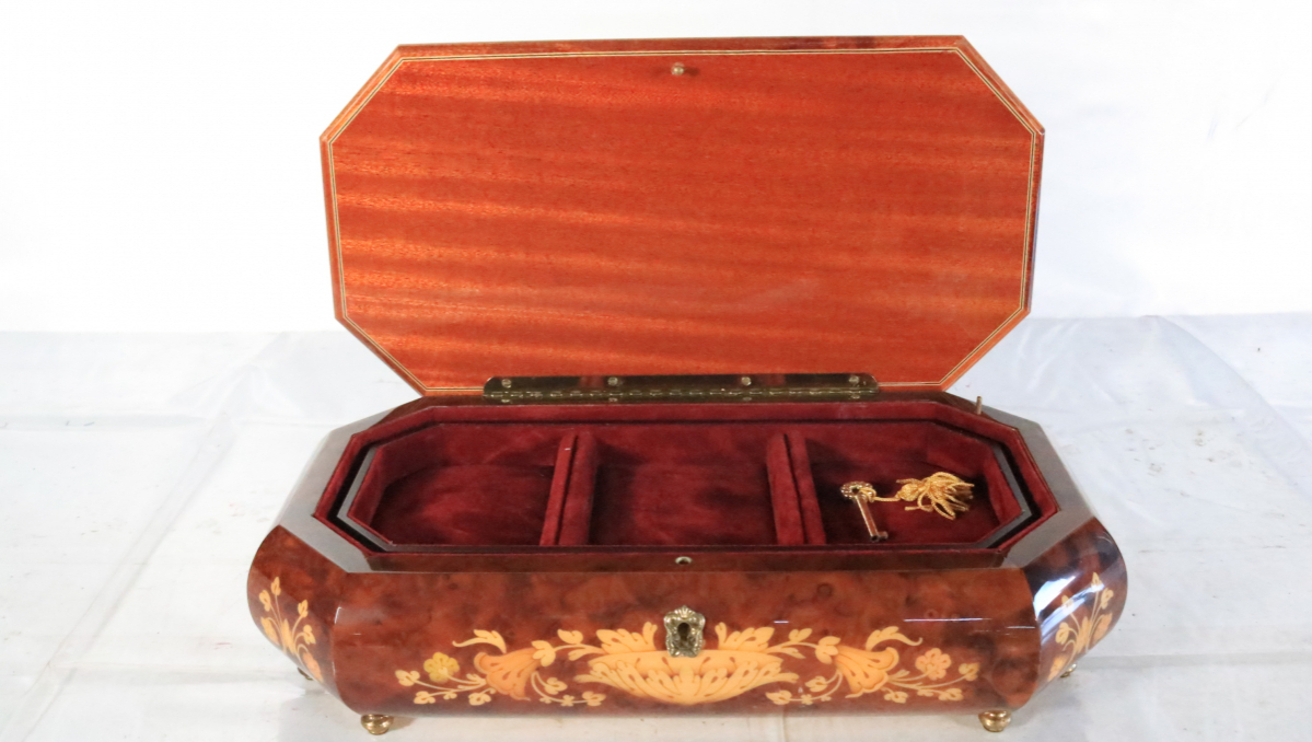 REUGE リュージュ オルゴール アクセサリーケース THE BLUE DANUBE ブルーダニューブ 小物入れ 花柄 鍵付き_EFJ_C0107-F009_3