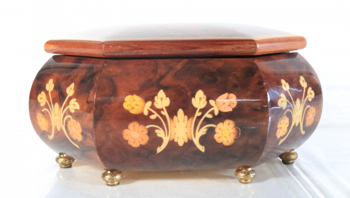 REUGE リュージュ オルゴール アクセサリーケース THE BLUE DANUBE ブルーダニューブ 小物入れ 花柄 鍵付き_EFJ_C0107-F009_7