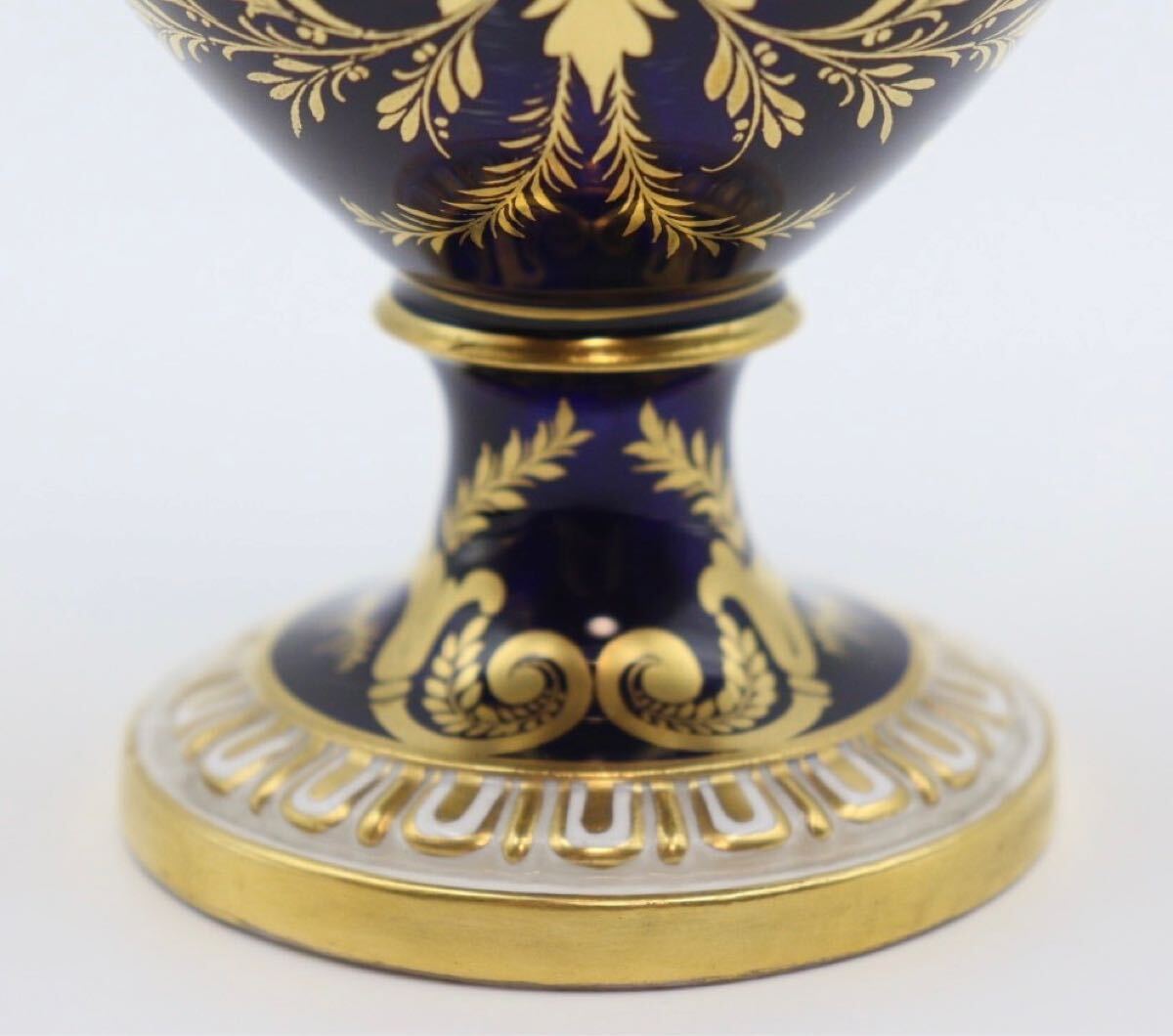 ロイヤルクラウンダービー ROYAL CROWN DERBY 瑠璃色絵 金彩 鳥図 耳付