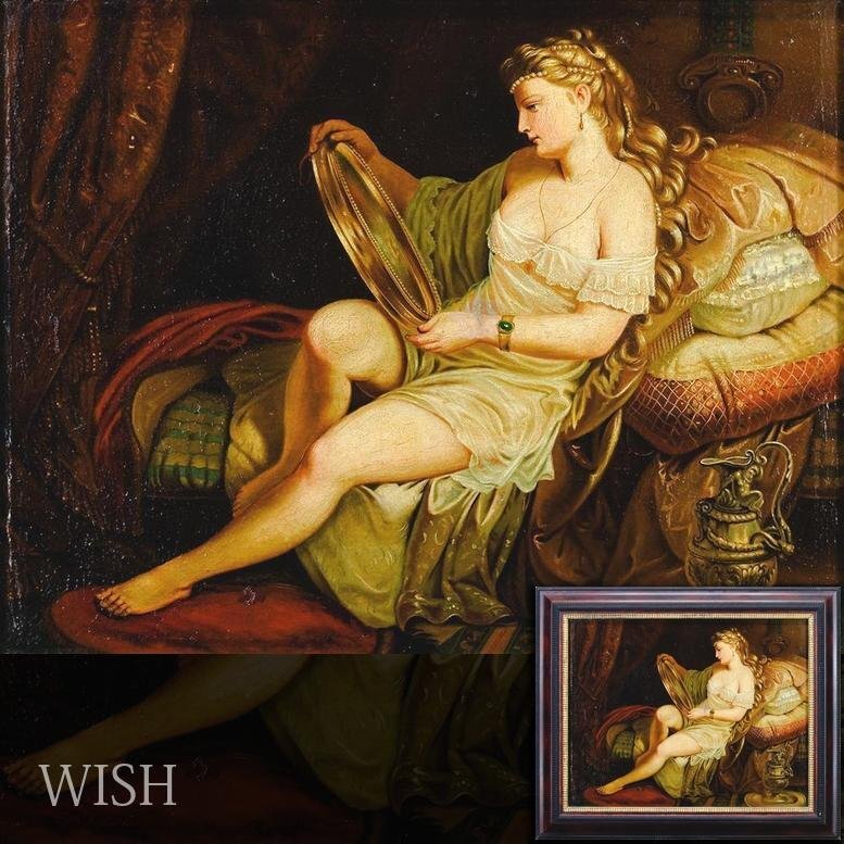 【真作】【WISH】フランツ・セラフ・ルス Franz Seraph Russ「Morning Toliet」油彩 約15号 大作 1872年作 ◆19世紀絵画・美人 #24122957_1