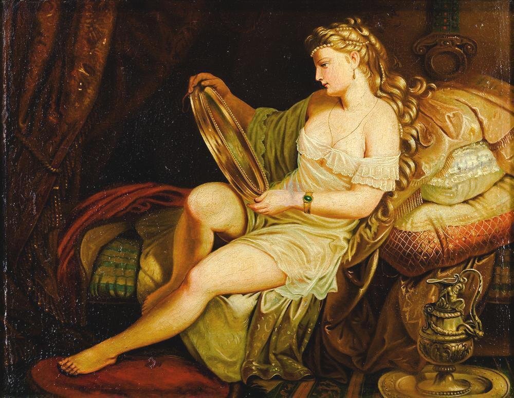 【真作】【WISH】フランツ・セラフ・ルス Franz Seraph Russ「Morning Toliet」油彩 約15号 大作 1872年作 ◆19世紀絵画・美人 #24122957_3