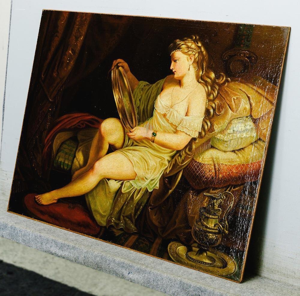 【真作】【WISH】フランツ・セラフ・ルス Franz Seraph Russ「Morning Toliet」油彩 約15号 大作 1872年作 ◆19世紀絵画・美人 #24122957_6