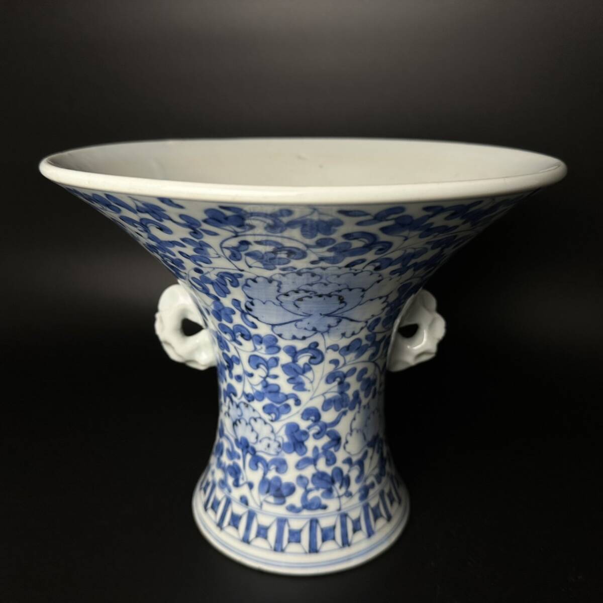 コレクター買取品 中国美術 染付 唐草花文花瓶 双耳 青磁 花入 花器 飾
