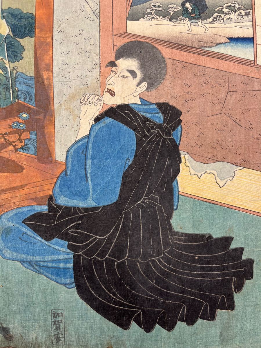 真作】幽霊！本物浮世絵木版画 歌川国芳「木曽街道六十九次之内 安中