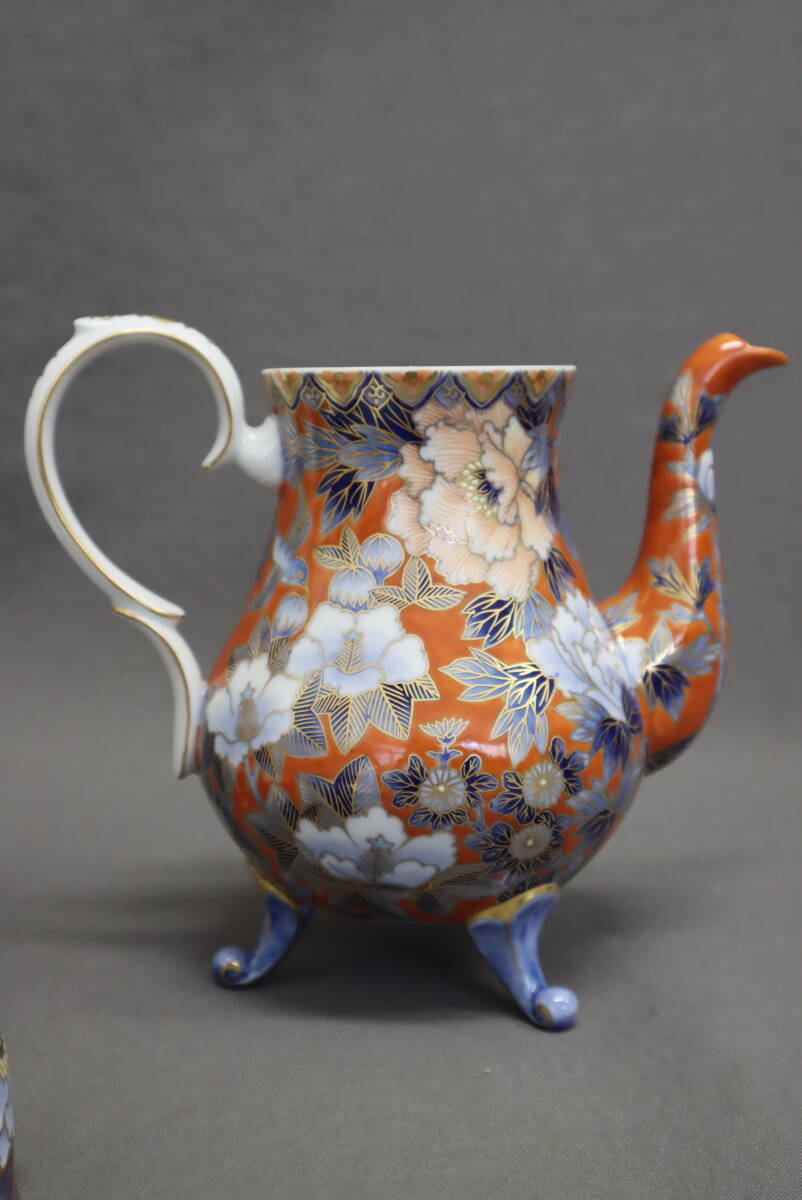 ☆深川製磁 牡丹外赤 フルセット コーヒーポット シュガーポット
