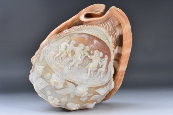 シェルカメオ 貝殻ライト 卓上照明 アンティーク カメオランプ シェルランプ 照明 貝彫刻 デスクライト 天使 花柄 レトロ Aa-307G_2