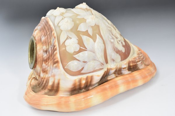 シェルカメオ 貝殻ライト 卓上照明 アンティーク カメオランプ シェルランプ 照明 貝彫刻 デスクライト 天使 花柄 レトロ Aa-307G_4