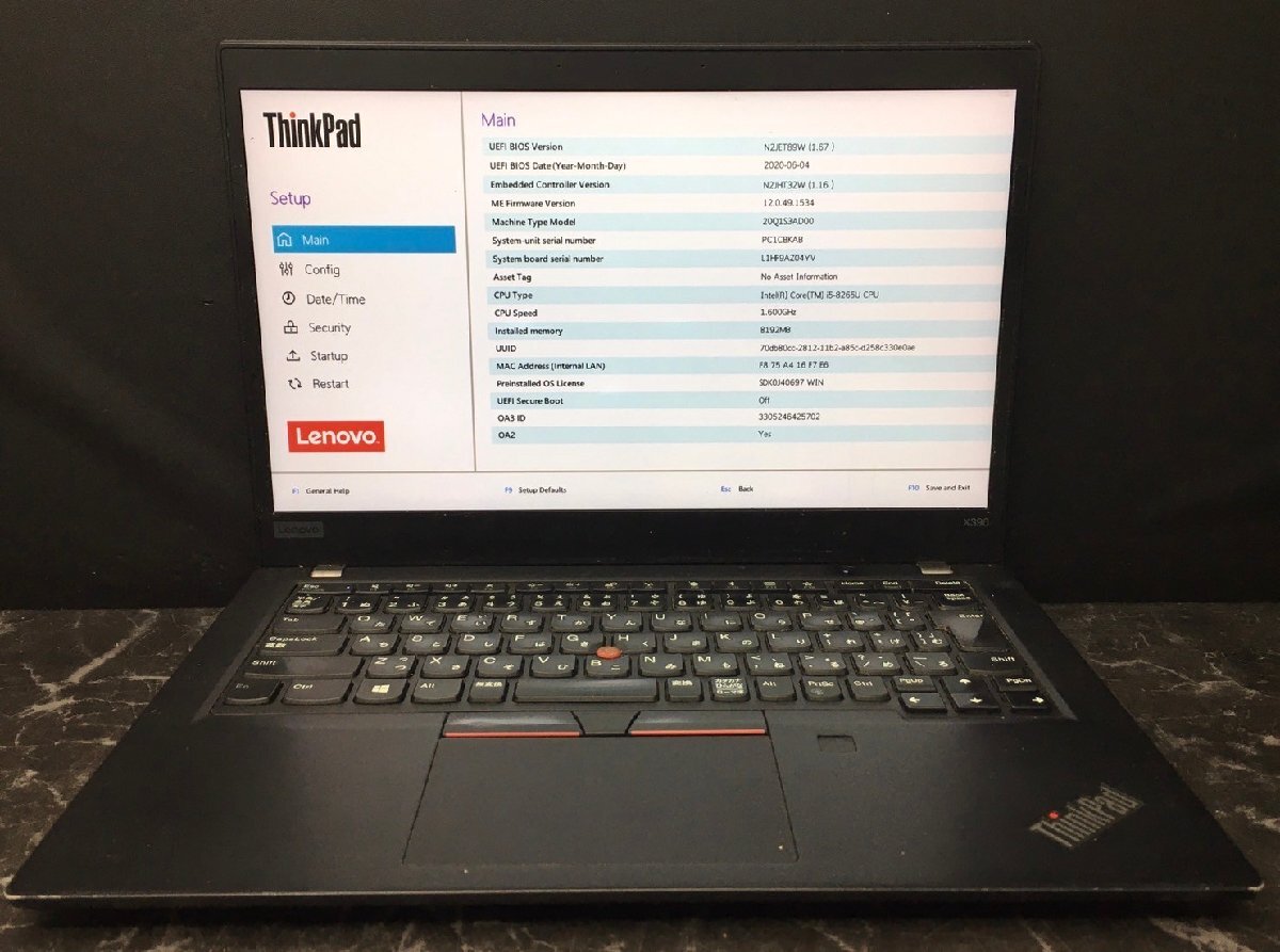 ThinkPad X390、8世代、8GB、256GB NVMe [ジャンク品] 1円～ □ジャンク LENOVO ThinkPad X390 / 第8世代 / Core i5 8265U