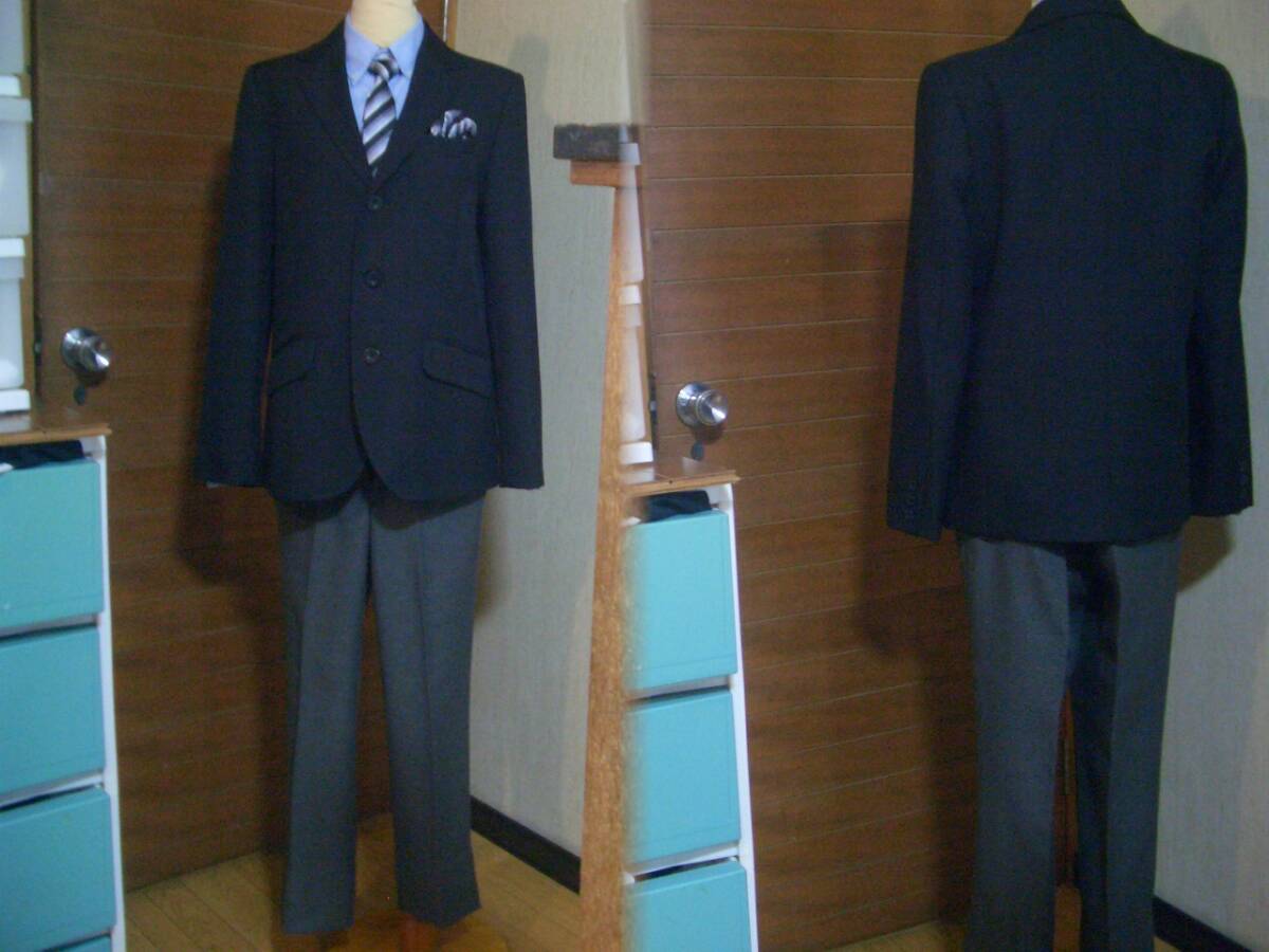 男の子*卒業式フォーマルスーツ*160A*ブラック*ブルーシャツ*グレー