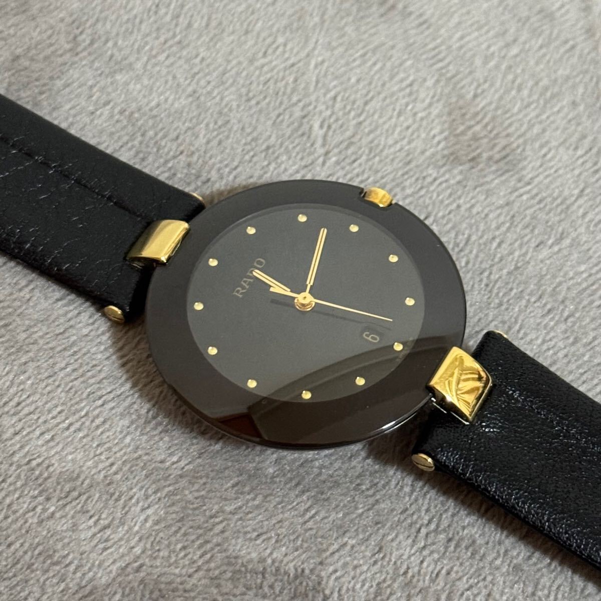 RADO 2502-544 QZ ラドー 129.4075.4N クオーツ 腕時計 黒×金 純正 