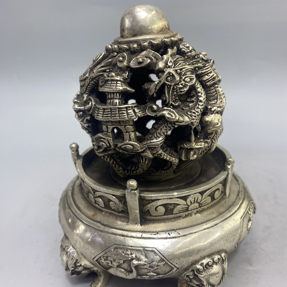 A1357 古銅 花瓶 饕餮文 管耳 花入 花器 唐物 中国 CHINA 古玩 中国