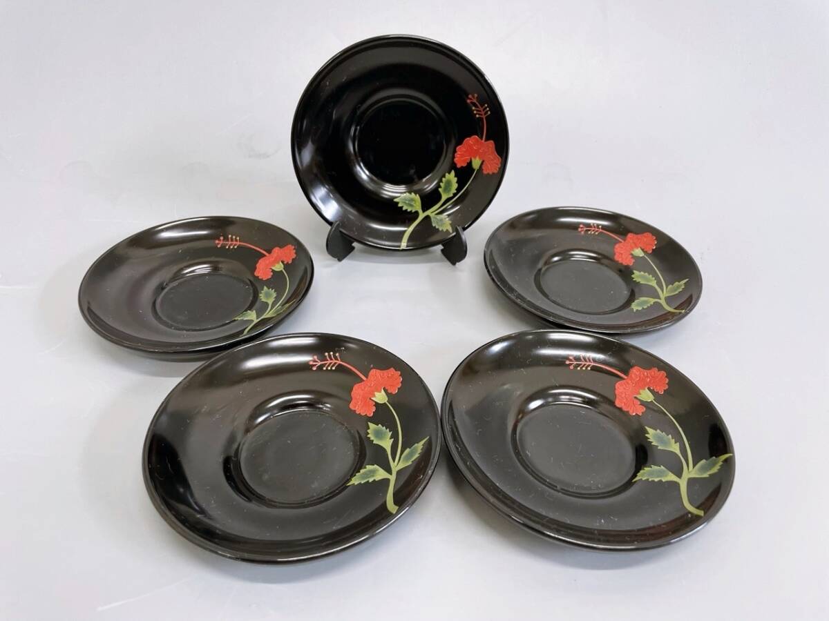 琉球漆器 うるし 沖縄 茶托 大小各5客セット ハイビスカス べんぼう