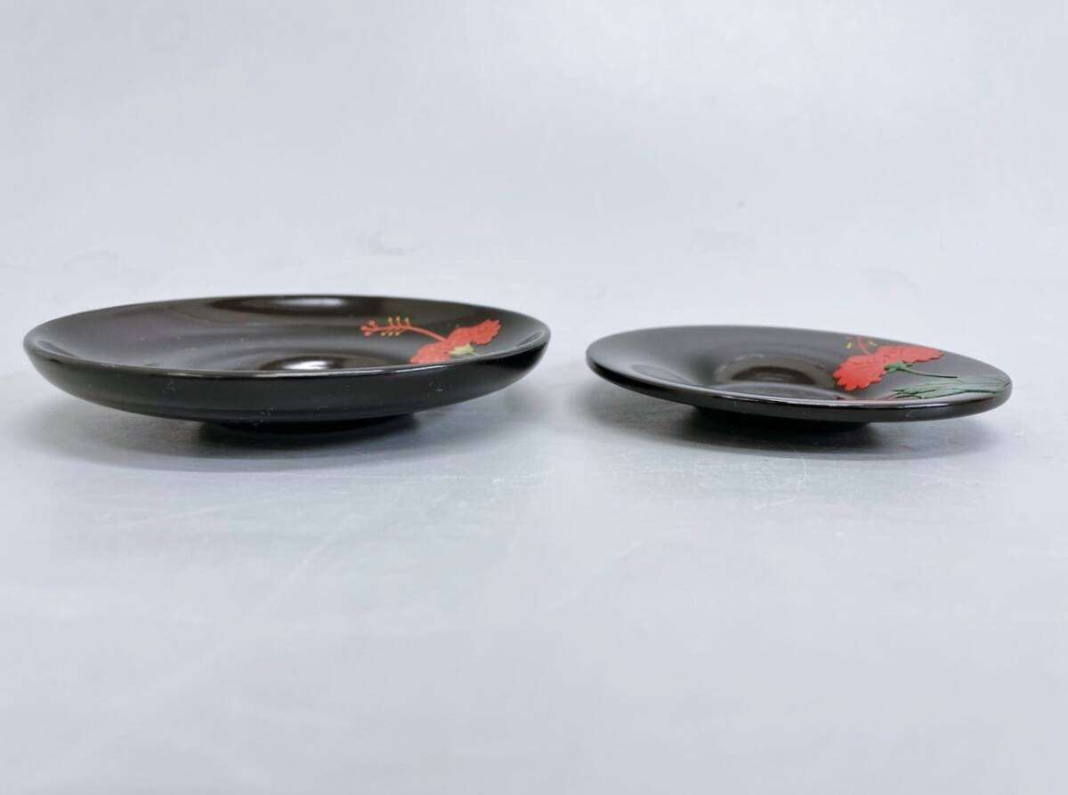 琉球漆器 うるし 沖縄 茶托 大小各5客セット ハイビスカス べんぼう