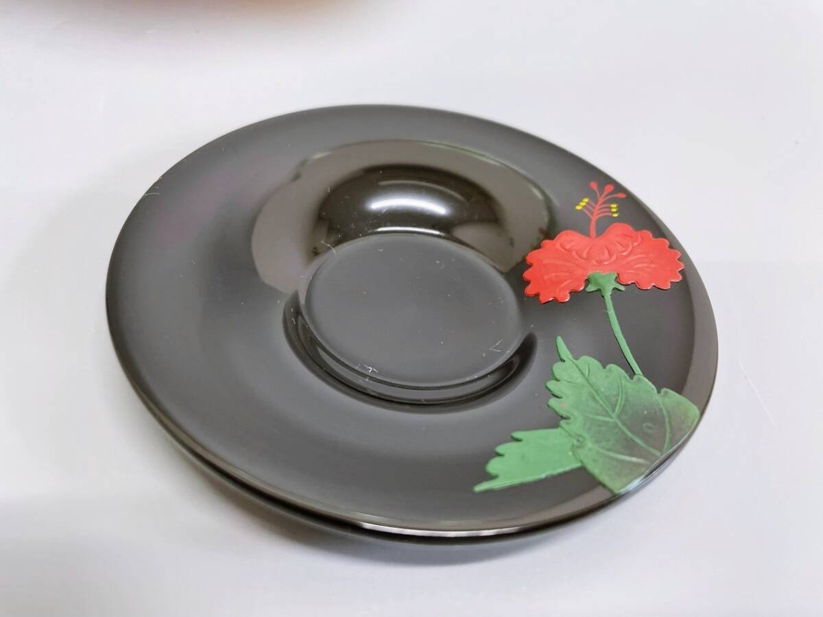 琉球漆器 うるし 沖縄 茶托 大小各5客セット ハイビスカス べんぼう