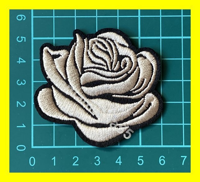 ワッペン No.0027 刺繍ワッペン アップリケ リメイク アイロンワッペン 手芸 ホワイトローズ_1