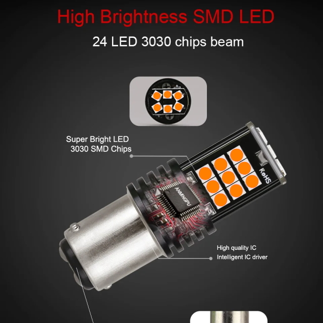 24LEDチップ ハイフラ防止機能内蔵 明るいLEDウィンカーバルブ S25シングル 150度ピン角違いBAU15S EDウィンカーバルブ ハイフラ抵抗器内蔵_3