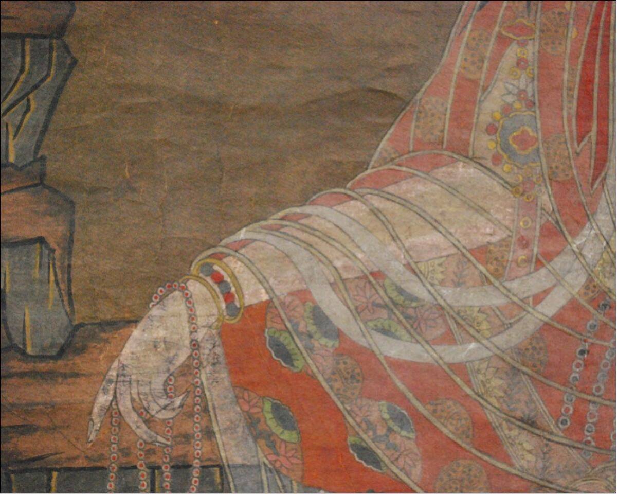 朝鮮特集 高麗仏画 水月観音坐像 真筆 紙本 仏画 古画 まくり 仏教美術