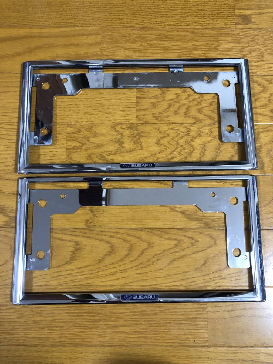 スバル 純正 ナンバーフレーム メッキ 前後セット_1