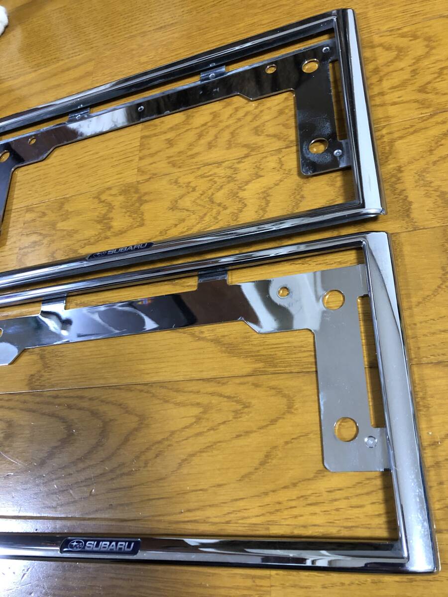 スバル 純正 ナンバーフレーム メッキ 前後セット_3