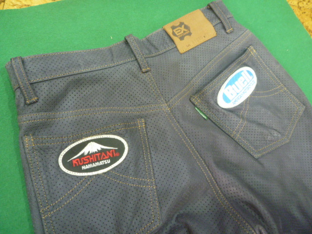 ★KUSHITANI クシタニ エクスプローラージーンズ パンチングレザータイプ 3１インチ 股下7０ｃｍ ウオッシャブルレザーパンツ_3