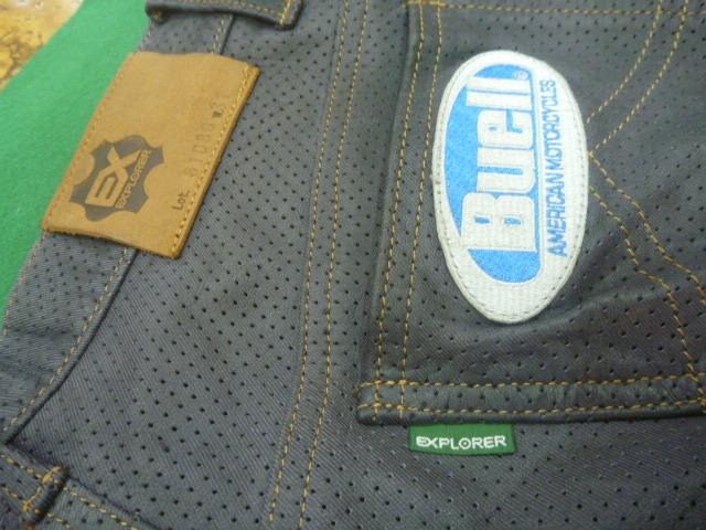 ★KUSHITANI クシタニ エクスプローラージーンズ パンチングレザータイプ 3１インチ 股下7０ｃｍ ウオッシャブルレザーパンツ_4