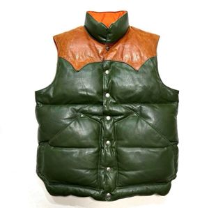 S 良品 馬革 牛革 レインボーカントリー オールレザー ダウン ベスト 古着 男子 メンズ
