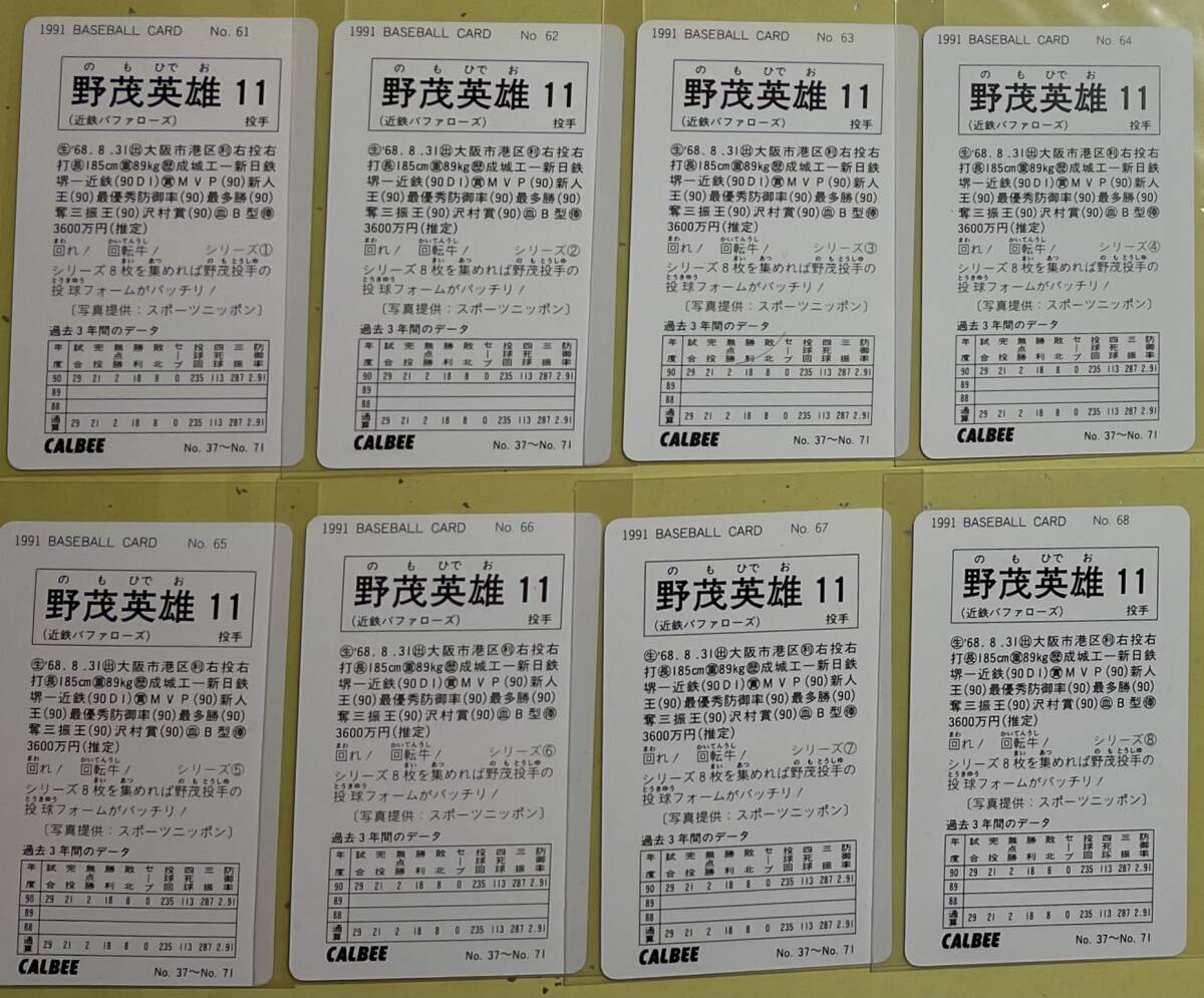 カルビー 1991 プロ野球チップス カード 野茂英雄 連続投球フォーム