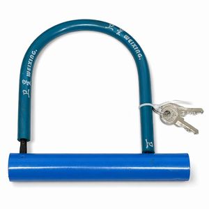 自転車用 U字ロック ブルー 鍵付き 盗難防止 クロスバイク MTB対応 T824