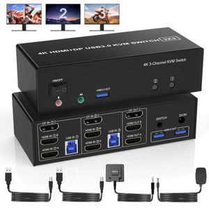 2 HDMI + DisplayPort USB 3.0 KVMスイッチ3モニタ2PC コンピュータ用スイッチ
