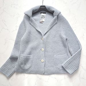 Via serica ビアセリカ◆カシミヤ シルク素材　ニットジャケット M サックスブルー◆カー