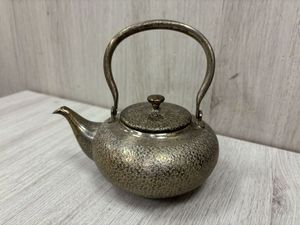 銀 【江】中島喜平 銀製 四君子 菊花透かし彫梅摘竹形把手銀瓶 総重量