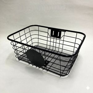 自転車 フロントワイドバスケット 前カゴ ブラック 底面メッシュ加工 ステッカーが貼れる