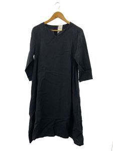 石見銀山 群言堂◆長袖ワンピース/M/リネン/BLK/無地/ブラック//