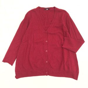 ●RAMUZ 《繊維の宝石》上質 カシミヤ100% Ｖネック ニット カーディガン 4(L) 赤 レッド