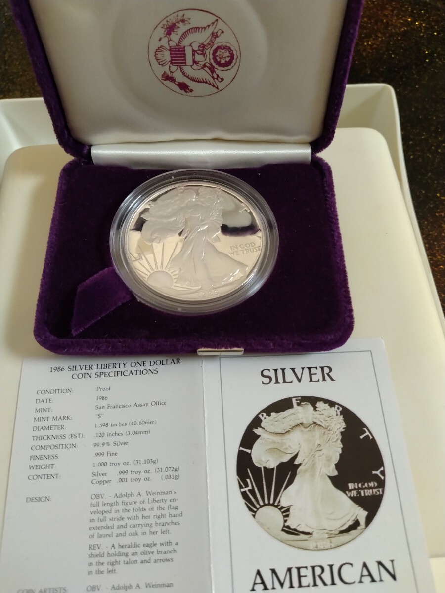 アメリカ 1986s 純銀1オンス 1ドル銀貨プルーフ−Walking Liberty(北