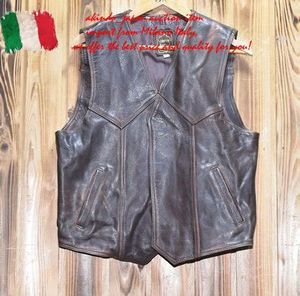 高級 本革 レザーベスト ブラウン ウエスタン 切り替えデザイン ECHTES LEDER XLサイズ相