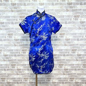 1円チャイナドレス【ネコポス可】 PURE ワンピース 青系柄 カラードレス キャバドレ イベ