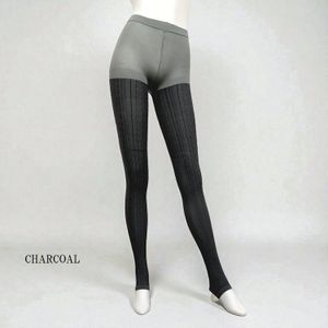 即決★日本製　ジャガード編み　綿混ストレッチトレンカ L～LL・チャコール（炭黒）