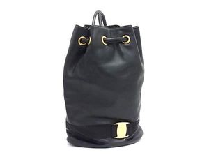 1円 ■美品■ Salvatore Ferragamo フェラガモ ヴァラ レザー 巾着型 リュックサック バ