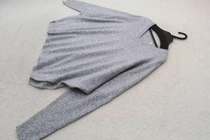 9971 新品 ウール混Ｖネックドルマンニットプルオーバー グレーＦサイズ