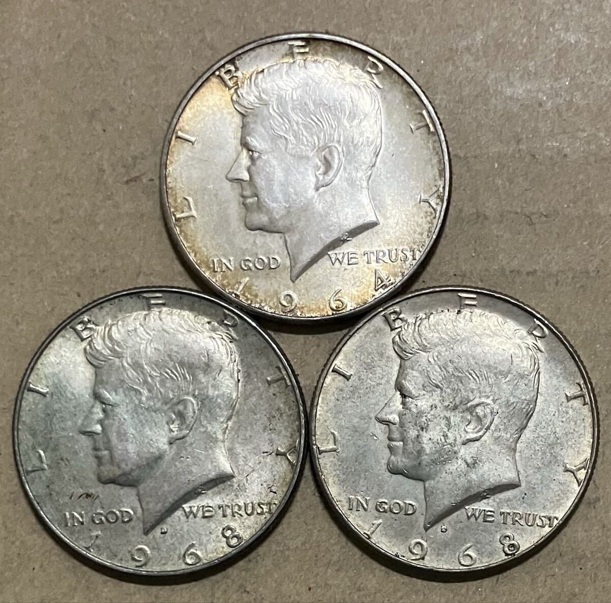 h アメリカ 50セント銀貨 3枚セット 1964年 1968年 ケネディ 外国