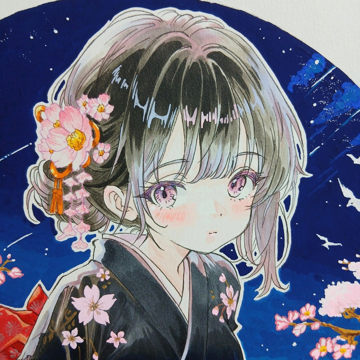 大色紙 手描きイラスト [明鏡止水] 原画 美少女 オリジナル 一点物