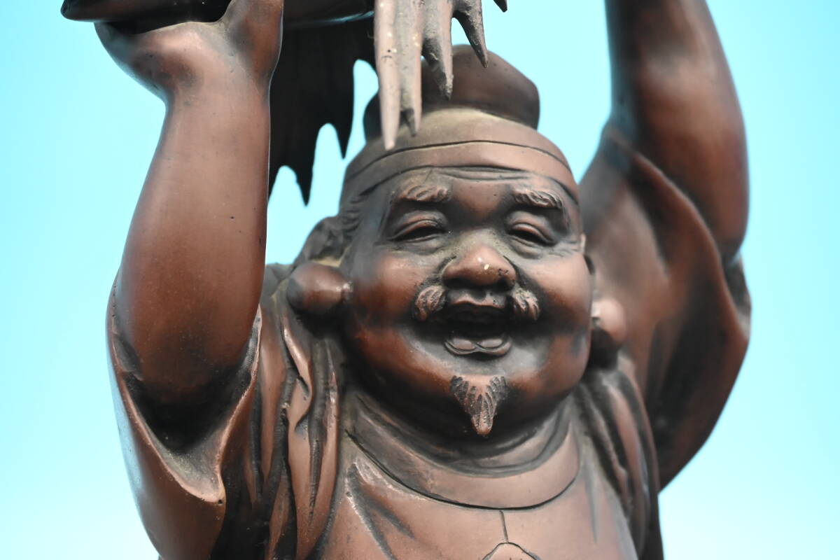 XY4-5 陽亮 作 恵比寿様 鯛 銅製 金属工芸品 縁起物 七福神 置物