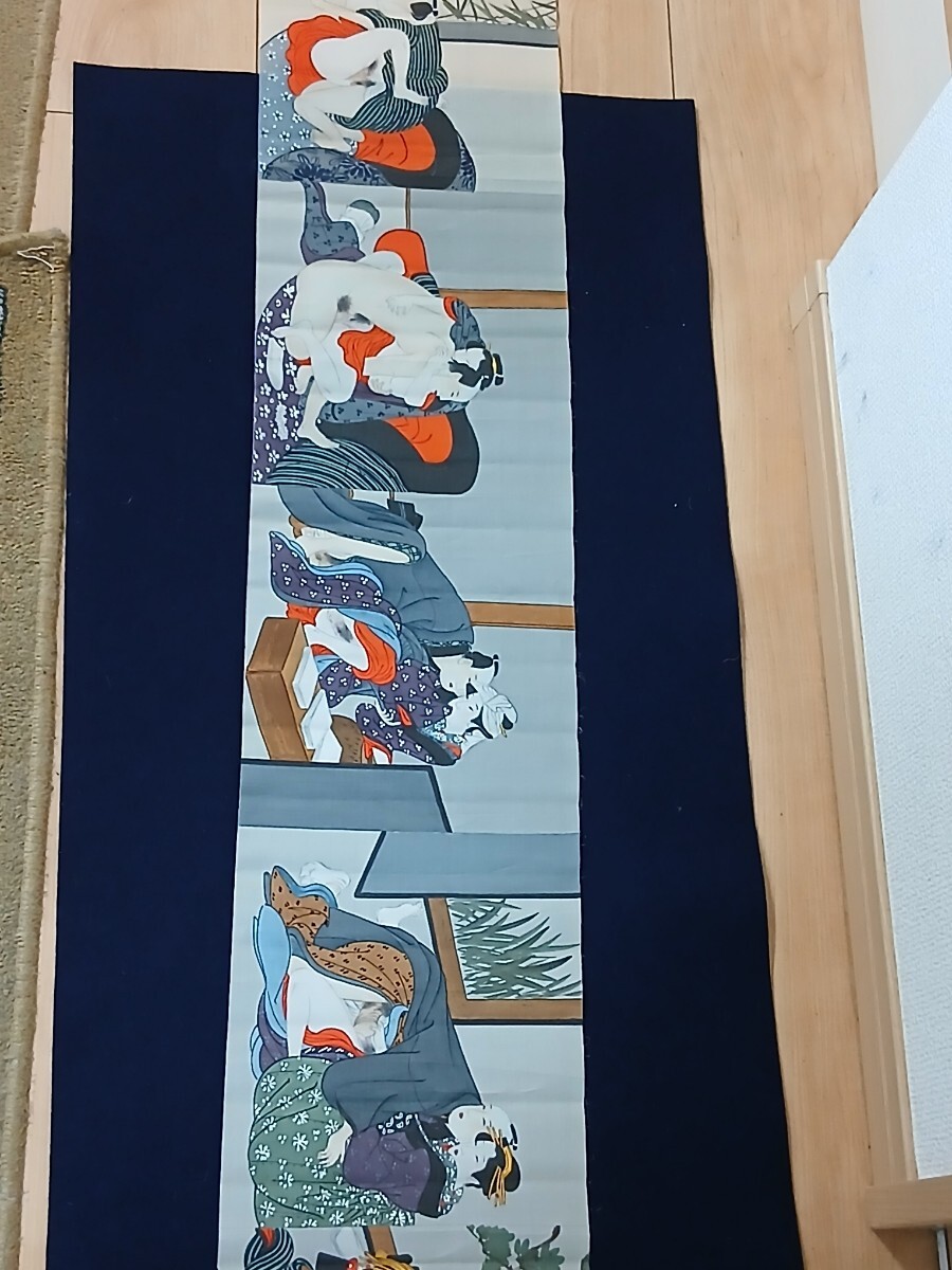 肉筆春画 秘画 絹本 まくり サイズ約165x21、2cm 未装 七図 美人