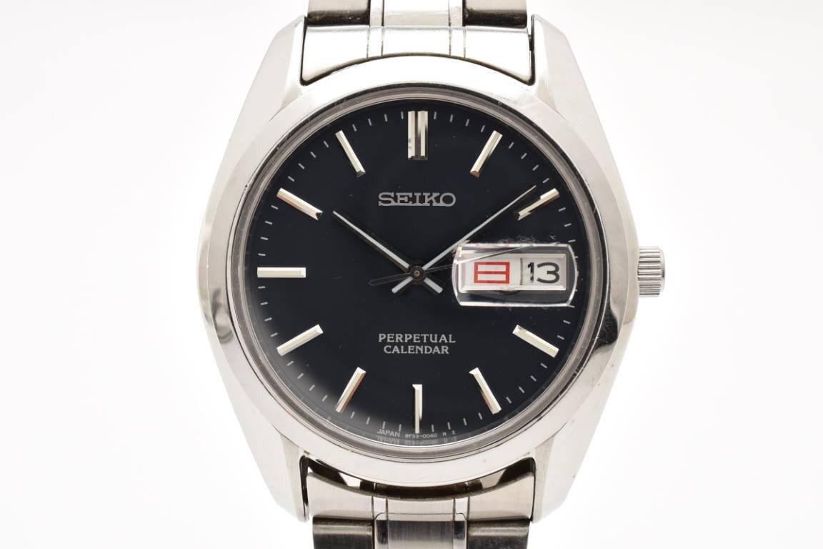 【訳あり】SEIKOセイコー　パーペチュアルカレンダー　8F33-0040 セイコー パーペチュアルカレンダー 8F33-0040 シルバー ブルー 3針