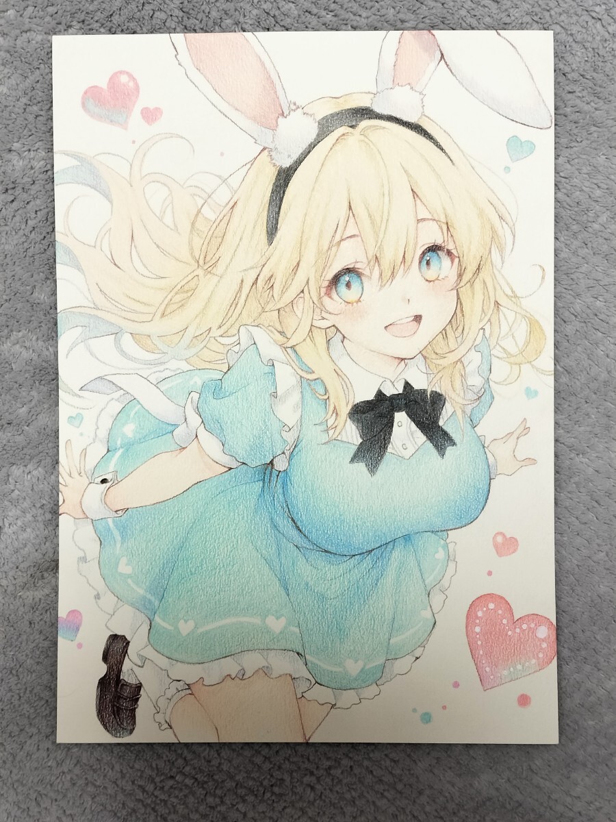色鉛筆画【A4原画】 手描きイラスト 美少女 オリジナル 一点物