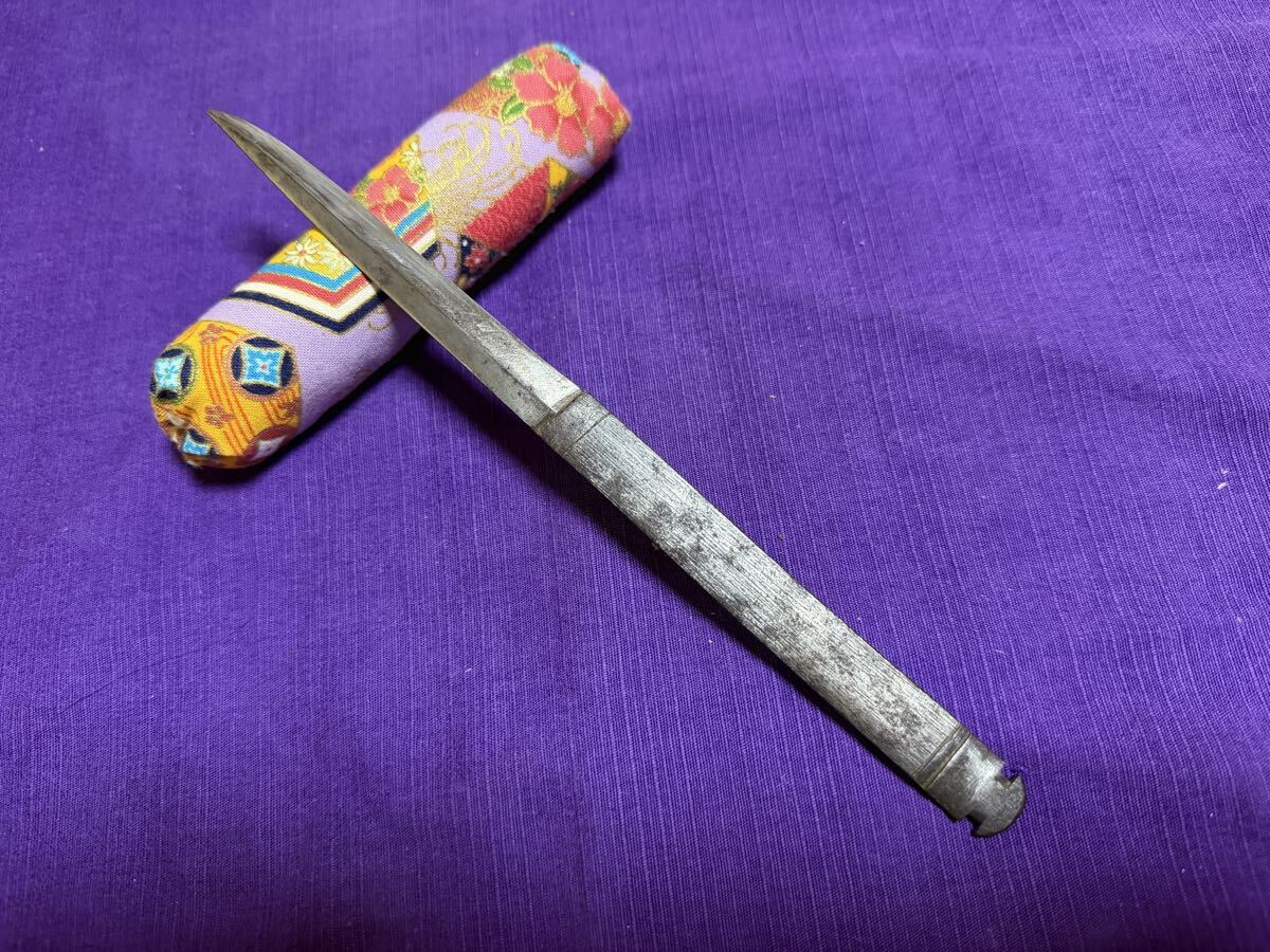 珍品 時代物 槍石突意匠 共小柄小刀 鎬造（日本刀装具脇差短刀笄貫級刀